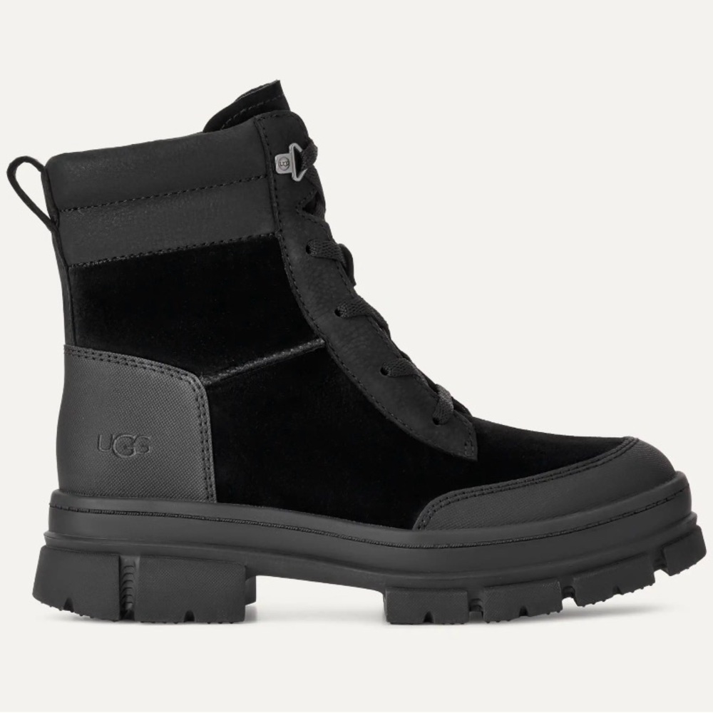 UGG Women's Black Lace-Up Platform Combat Boot